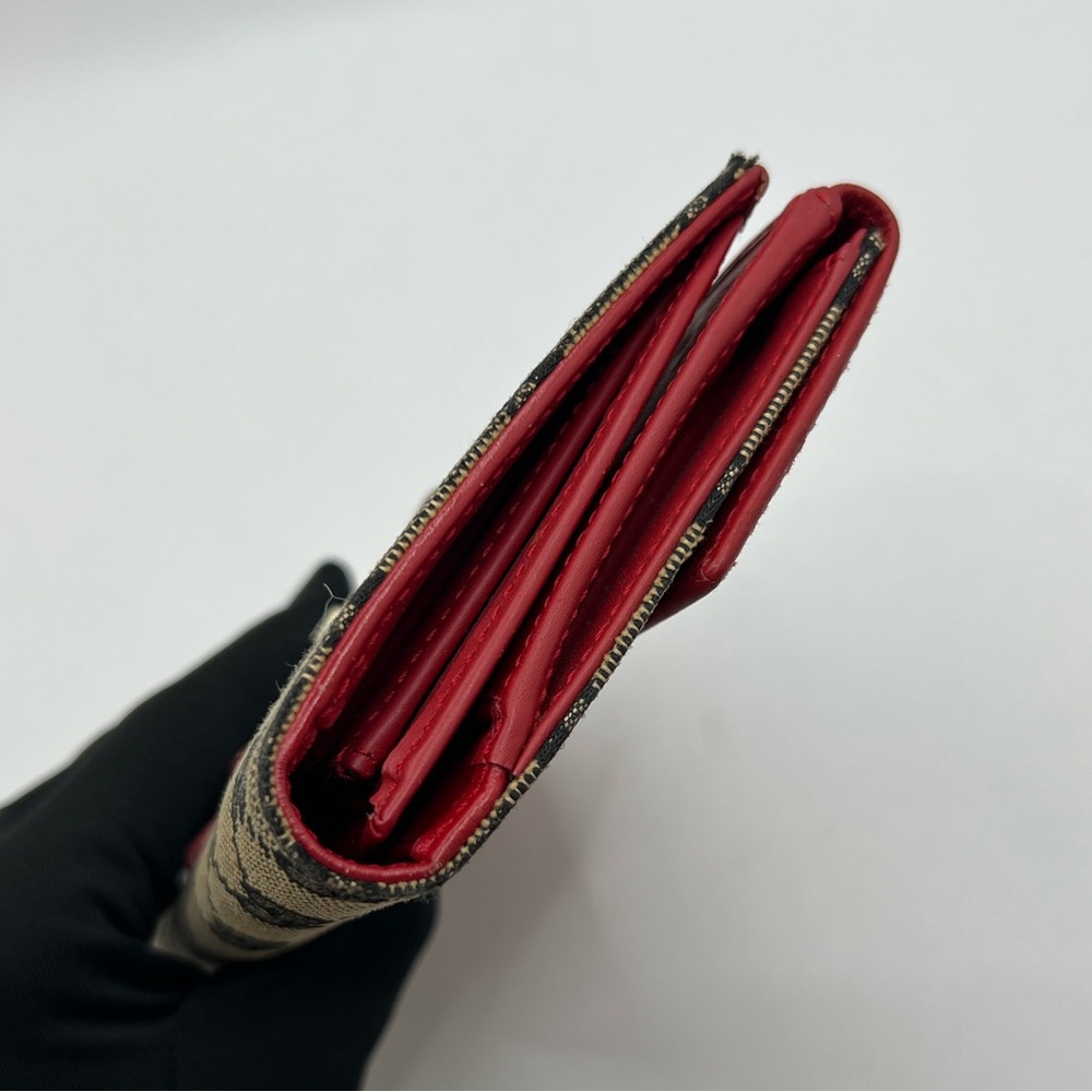Authentic GUCCI GG Monogram Canvas x Red Leather Snap Long Wallet EUC - Picture 6 of 14